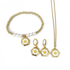 S11089 18k Gold Plated Enamel Daisy Tulip Flower Necklace Bracelet Earring Women Accessories Jewelry Sets