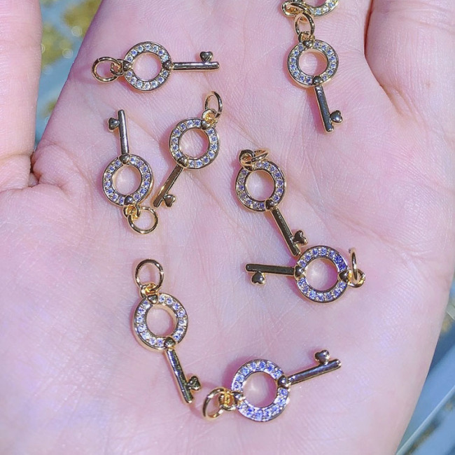 CZ8200 Mini Gold Plated CZ Micro Pave Key Charm pendant,cubic zirconia Dainty Tiny Bracelet Earring Necklace Jewelry Supply