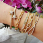 BC2027 Chic 18k Gold plated Diamond CZ Micro Pave Cross Star Curb Cuban Chain Handcuff Cuff Stacking Bangle Bracelets