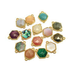 JF8710 Dainty Gold Plated Faceted Natural Labradorite Semiprecious Stone Gemstone Hexagonal Bezel Two Ring Connector JF8710 Dainty Gold Plated Faceted Natural Labradorite Semiprecious Stone Gemstone Hexagonal Bezel Two Ring Connector
