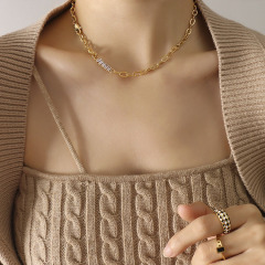 NS1238 High quality waterproof stainless steel 18k gold plated cz baguette link chain necklace