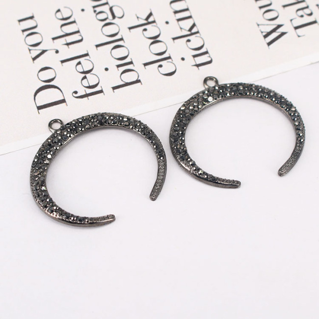 JF7215 Bling Jewelry Supplies Gunmetal Hematite Crystal Pave Crescent Moon Pendants for Jewelry making