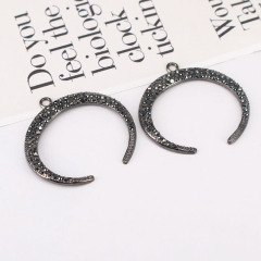 JF7215 Bling Jewelry Supplies Gunmetal Hematite Crystal Pave Crescent Moon Pendants for Jewelry making
