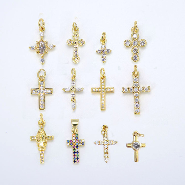 CZ8328 Wholesale tiny mini cz micro pave diamond cross pendant charm,cubic zirconia Christian religion pendant findings