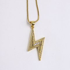 NZ1099 Dainty 18k Gold Plated CZ Micro Cubic Zirconia Diamond Thunder Lightning Bolt Charms Chain Necklace for Women