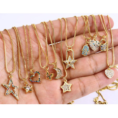 NZ1112 Dainty Mini CZ Micro Pave Charm Necklace 18k Gold Minimal Women Jewelry Diamond Star Heart lock Pendant Chain Necklace,