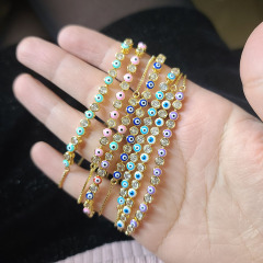 BC1418 Dainty Mini 18k Gold Plated CZ & Rainbow Enamel evil eyes Spiritual Chain Slide bracelet Jewelry