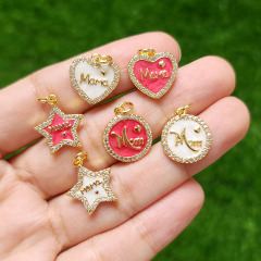 CZ8396 Gold Plated CZ diamond pave enamel heart mom charms Pendant