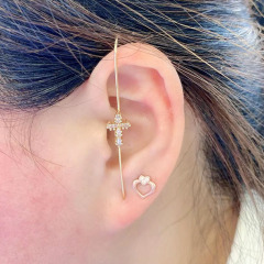 EC1736 CZ Micro Pave Bar Ear Pin Jewellery Cartilage earring Edgy Long pin Hook ear cuff Climber earring Needle earring