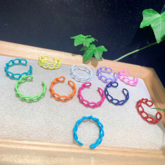 RA1013 Hot Selling Neon Enamel Rainbow Colored Curb Link Chain Brass Metal Stackable Rings for Ladies