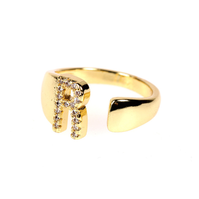 RM1157  Fashion CZ Diamond 26 Alphabet  Letter Copper Ring A-Z Initial Cubic zircon pave Brass Ring