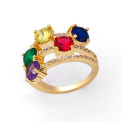 RM1085 Chic Bohemian Dainty Mini Rainbow CZ Diamond Three Rows CZ Finger Rings