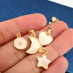 CZ8134 Dainty Mini Small Gold Plated White Shell Heart Star Crescent Charm,Tiny Minimal Heart Lightning Charm Pendant