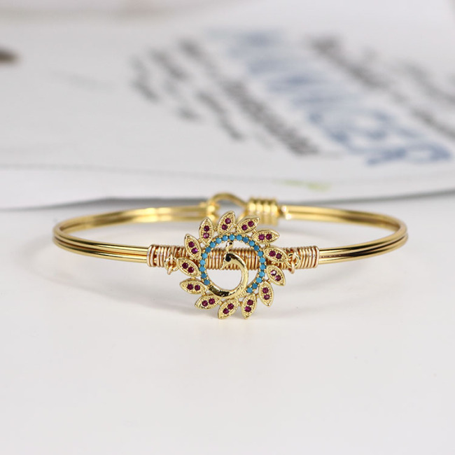 BA1032 Fashion Women Jewelry Gold plated Brass CZ Micro Pave Peacock Ladies Bangles