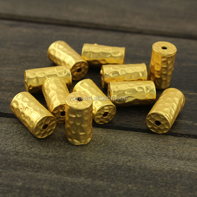 JS1349 Gold plated hammered tube spacer beads for jewelry making