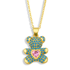 NZ1215 new model colored clear CZ diamond mirco pave bear heart charms Pendant Necklaces jewelry gifts for lady