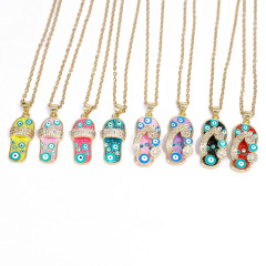 NZ1300 Fashion Small Cute 18k Gold Enamel Evil Eyes Flip Flop Slipper Pendant Stainless Steel Chain Necklace for Women NZ1300 Fashion Small Cute 18k Gold Enamel Evil Eyes Flip Flop Slipper Pendant Stainless Steel Chain Necklace for Women