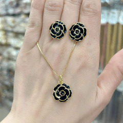 S11114 Spring Jewelry 18k Gold Plated Enamel Multi Colored Floral Flower Necklace and Bracelet Jewelry Sets for Women Ladies