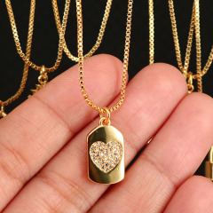 NZ1160  fashion minimal wing pendant mini heart brass charm with cubic zircon women chain crescent necklace