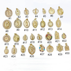 CZ8090 New arrival Cubic zirconia pave white shell virgin mary pendant,CZ Pave round virgin mary charm pendant
