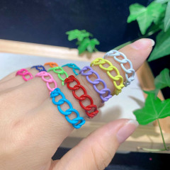 RA1013 Hot Selling Neon Enamel Rainbow Colored Curb Link Chain Brass Metal Stackable Rings for Ladies