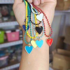 NM1236 Beach Jewelry Gold Plated Colorful Enamel Love Heart Pendant Colored Enamel Metal Brass Ball Chain Necklace