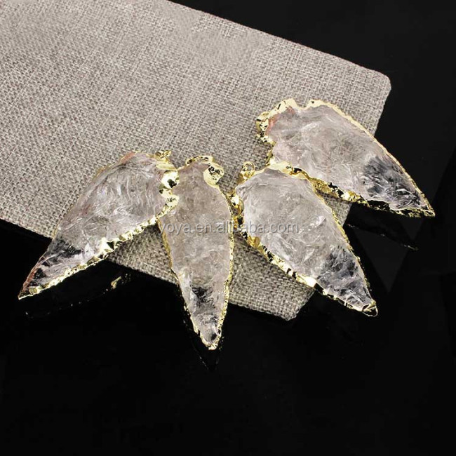 JF7224 clearance sale!!!! New Gold Dipped Rough Clear Quartz Arrowhead Pendants