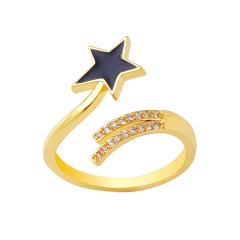 RM1322 Fashion CZ paved 18k Gold Plated Diamond Cubic Zirconia CZ Micro Pave Rainbow Enamel Star Rings  for Ladies