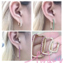 EC1551 2020 Womans Fashion Dainty CZ Paper Clip Huggie Earrings, Women's Pretty Dainty CZ Micro Rectangle Huggies Hoop Earring
