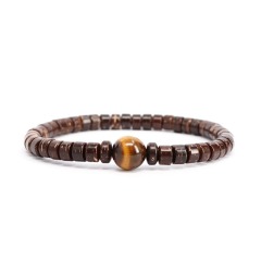 BW3030 Fashion coconut shell wood bead bracelet with tiger's eye stone focal beads,Protection,Surfer Bracelet