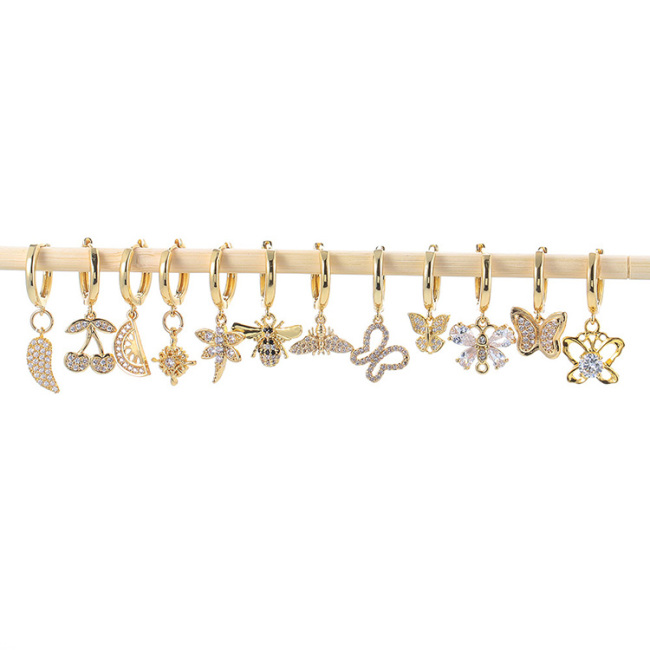 EC1763 Dainty Mini 18k Gold Silver Plated CZ Micro Pave Angel Wing Bee Star Heart Butterfly Flower Charm Huggies Hoop Earrings
