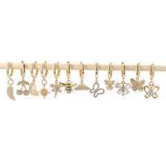 EC1763 Dainty Mini 18k Gold Silver Plated CZ Micro Pave Angel Wing Bee Star Heart Butterfly Flower Charm Huggies Hoop Earrings