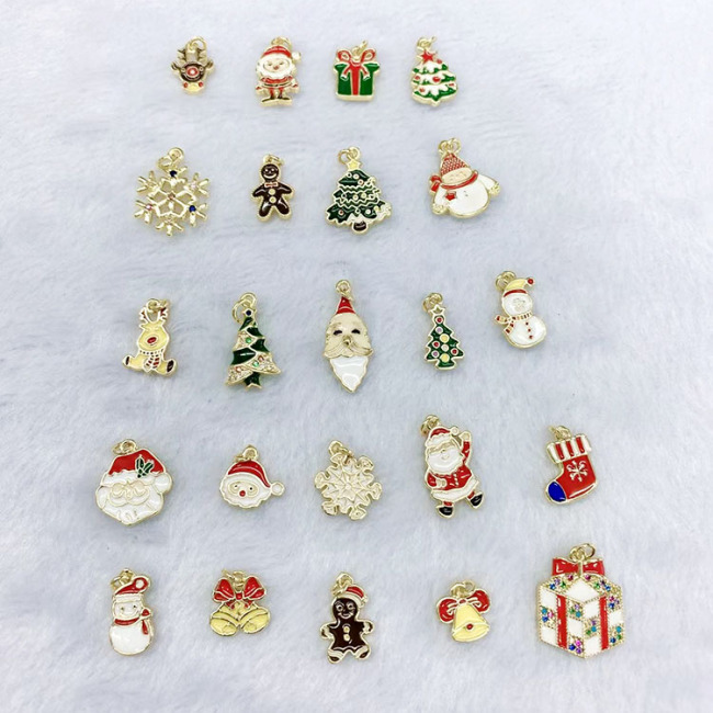 JS1626 Small Mini Xmas Decorative Accessories 18k Gold plated Enamel CZ Micro pave Christmas Charms for Holiday Jewelry Making