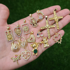 CZ8492 Dainty CZ Micro Pave Jewelry Charms 18k Gold CZ Paved Bear Footprint St Benedict Virgin Mary Charm Pendants