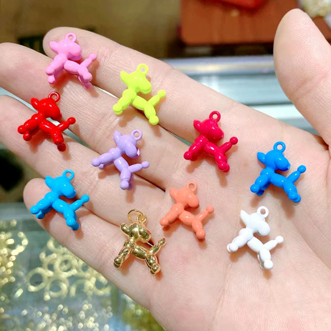 JS1554 New Fashion Multicolor Cute Colorful Rainbow Enamel Brass Metal Balloon Puppy Poodle Dog Charm Pendants