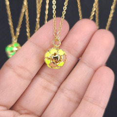 NM1255 Gold Plated Stainless Steel Chain Enamel Multi Colored Heart Ball Pendant Necklace for Women