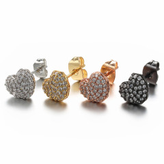EC1146 Valentine's Day Jewelry Gift, Gold CZ Stud Earrings,Dainty CZ Diamond Heart Charm Stud Earrings