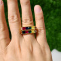 RM1267 New18K gold plated brass rainbow Colored CZ diamond micro pave Rectangle metal stackable Simple Rings for Ladies