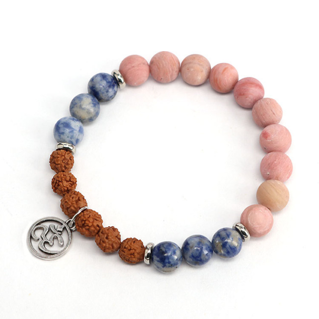 BN1218 Rudraksha gemstone beads elastic bracelet with om charm,Zen Spiritual Bracelets
