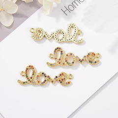 CZ8167 Personalized Customized Gold Micro Pave Bracelet Connector With Heart LOVE  Letter Shape For Women