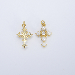 CZ8331 high quality tiny mini CZ micro pave diamond cross pendant charms, pearls cubic zirconia Christian religion pendant