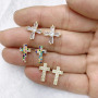 EC1811 Trendy Minimal tiny mini 18k Gold Plated CZ Micro Pave Cross Stud Earrings,dainty Diamond Pave Cross Studs for Women