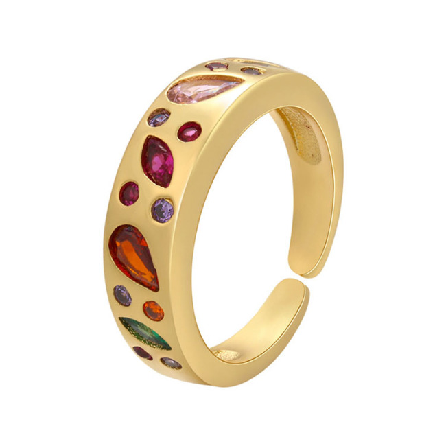 RM1234 metal brass colorful round oval CZ diamond pave adjustable cuff rings