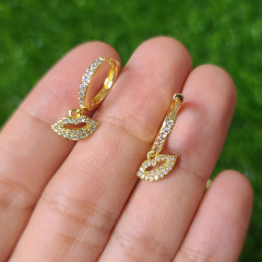 EC1614 Dainty Mini Gold Plated CZ micro pave leaf lightning lip  Initial Dangle Hoop Huggies Earrings