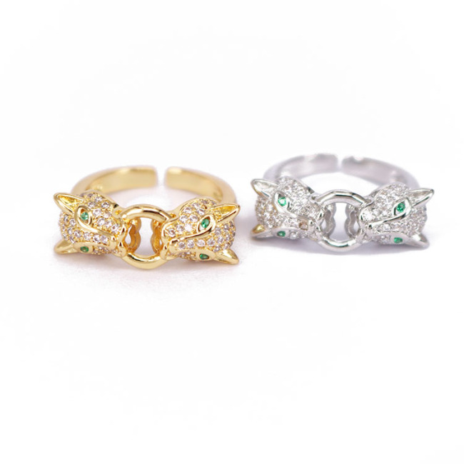 RM1294 Chic Dainty Gold Plated CZ Micro Pave Leopard Panther Head Rings for Women Ladies,Diamond Panther Animale Finger Rings