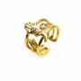 RM1393 Chic Delicate Everyday Stacking 18k Gold Plated Baguette CZ Paved Heart Moon and Star Double Band Rings for Ladies
