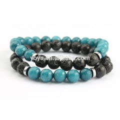 BN5045 new matching gemstone Yingyang couple bracelet set,teal green quartz & lava relationship elastic bracelet for couple BN5045 new matching gemstone Yingyang couple bracelet set,teal green quartz & lava relationship elastic bracelet for couple