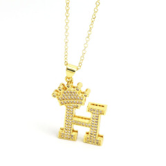 NZ1241 Bling Jewelry Gold Cubic Zirconia Diamond Crown Alphabet Letter Charm Pendant Chain Necklaces Initial jewelry for Women