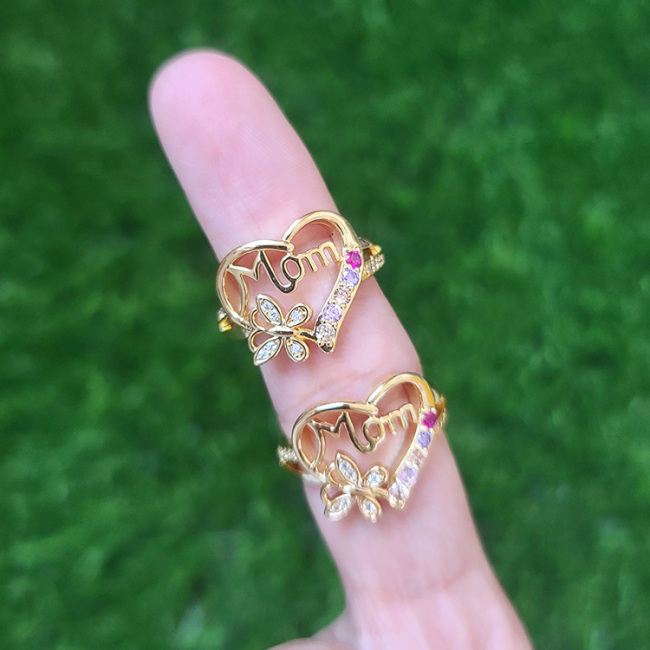 RM1178 Dainty Gold Plated Diamond CZ Micro Pave Heart Mom Stackable Rings for Ladies