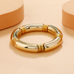 BA2007 Fashion Bamboo Resin Acrylic Tube Beaded with Gold Disc Stacking bracelet Bangle